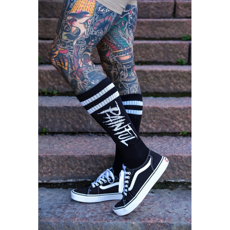 Painful clothing - black knee high trash logo socks