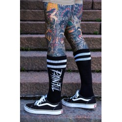 Painful clothing - black knee high trash logo socks