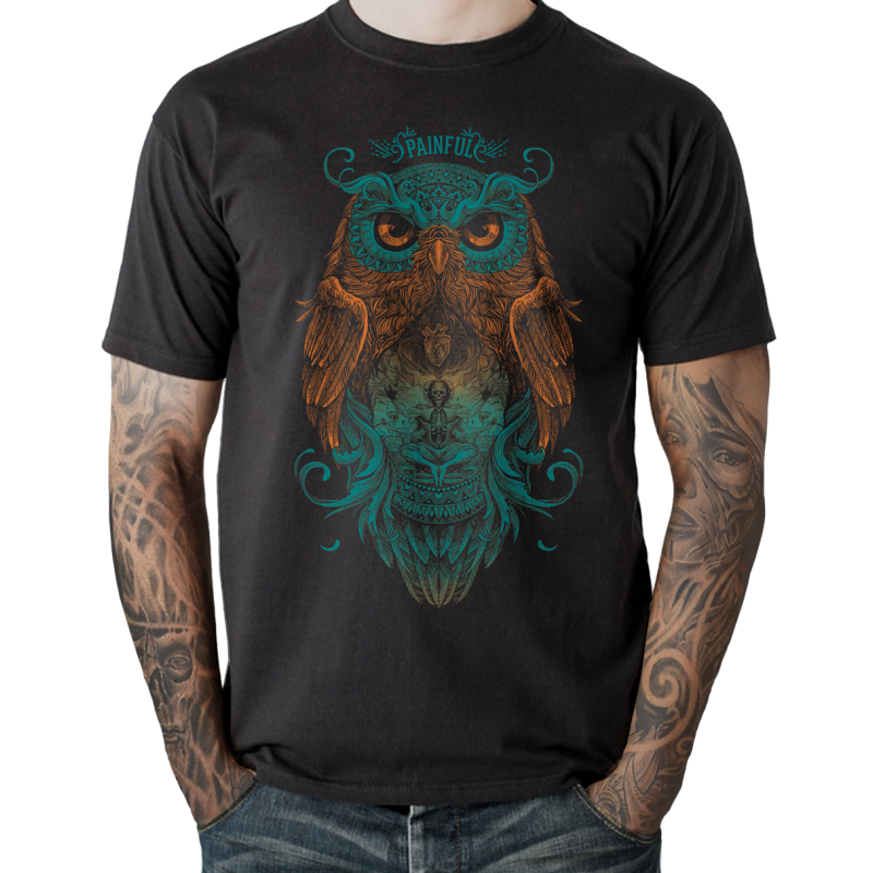 Man tshirt owl design painful clothing